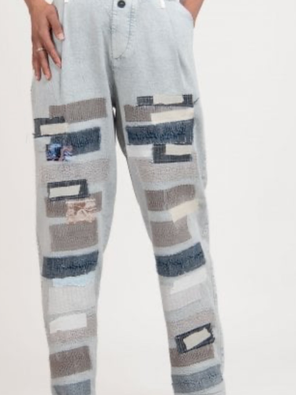 Umit Unal Patchwork Embellished Light Wash Jeans Medium